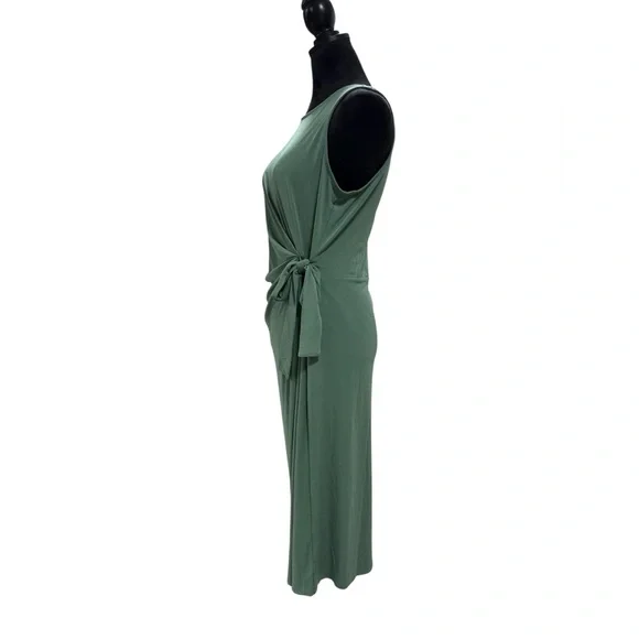 Ann Taylor Factory Green Side Tie Ruched Midi Sheath Dress Size Large - Picture 6 of 10
